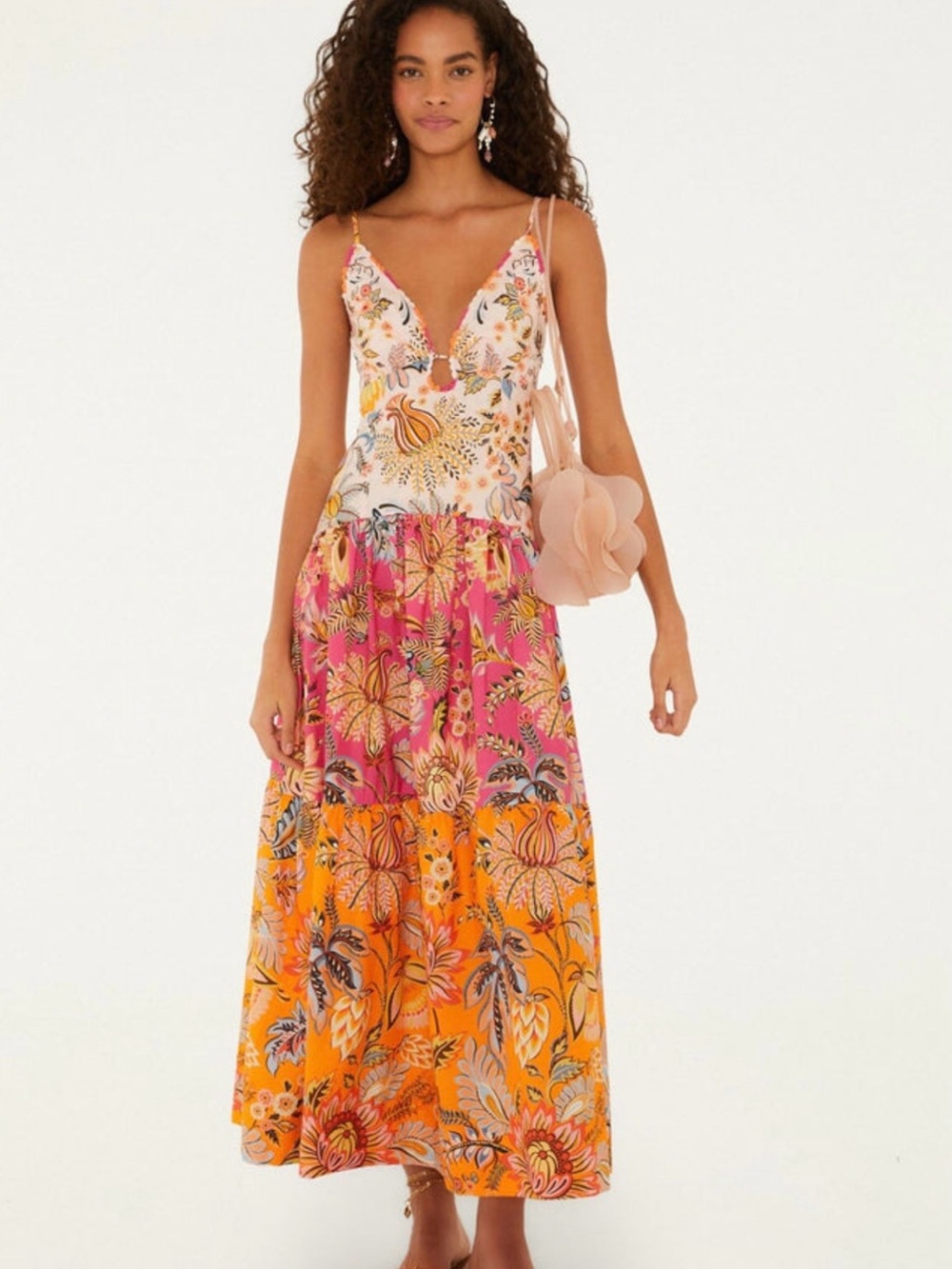 FARM Rio Livia Multi Floral Floral Tiered Maxi Dress, NWT,